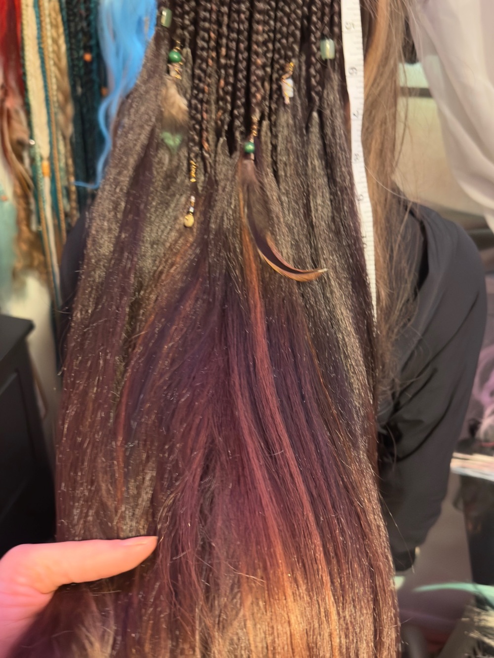 Boho Braided Feather Hair Extensions - Brown Black Blend - Picture 14 of 15